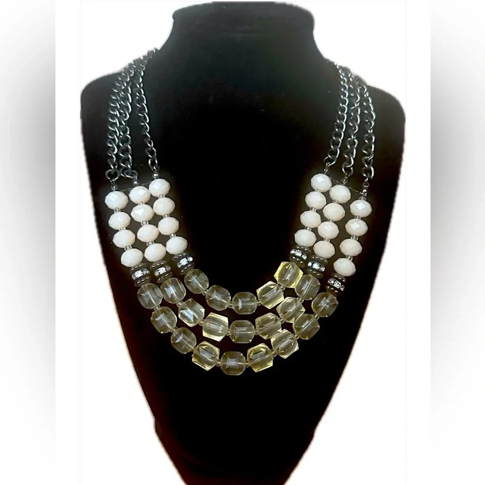 Statement necklace! Gunmetal chain with faceted beads and crystal accents